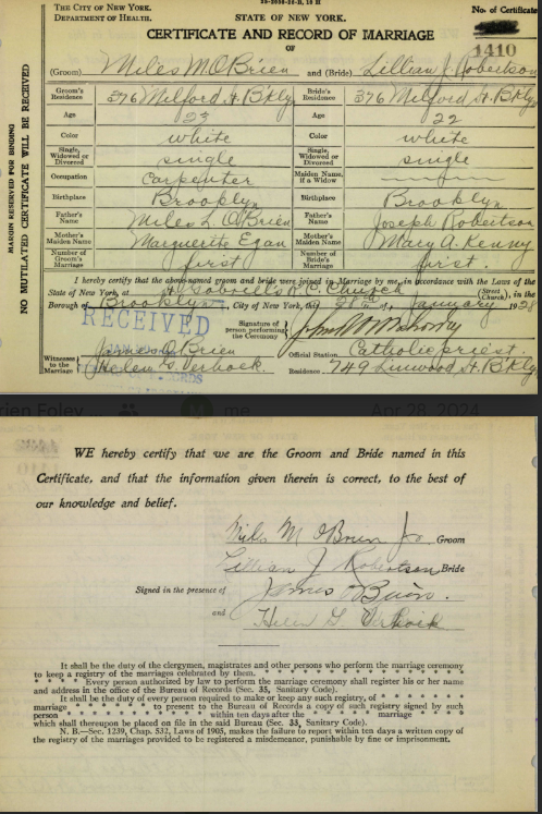 1928 Marriage Certificate