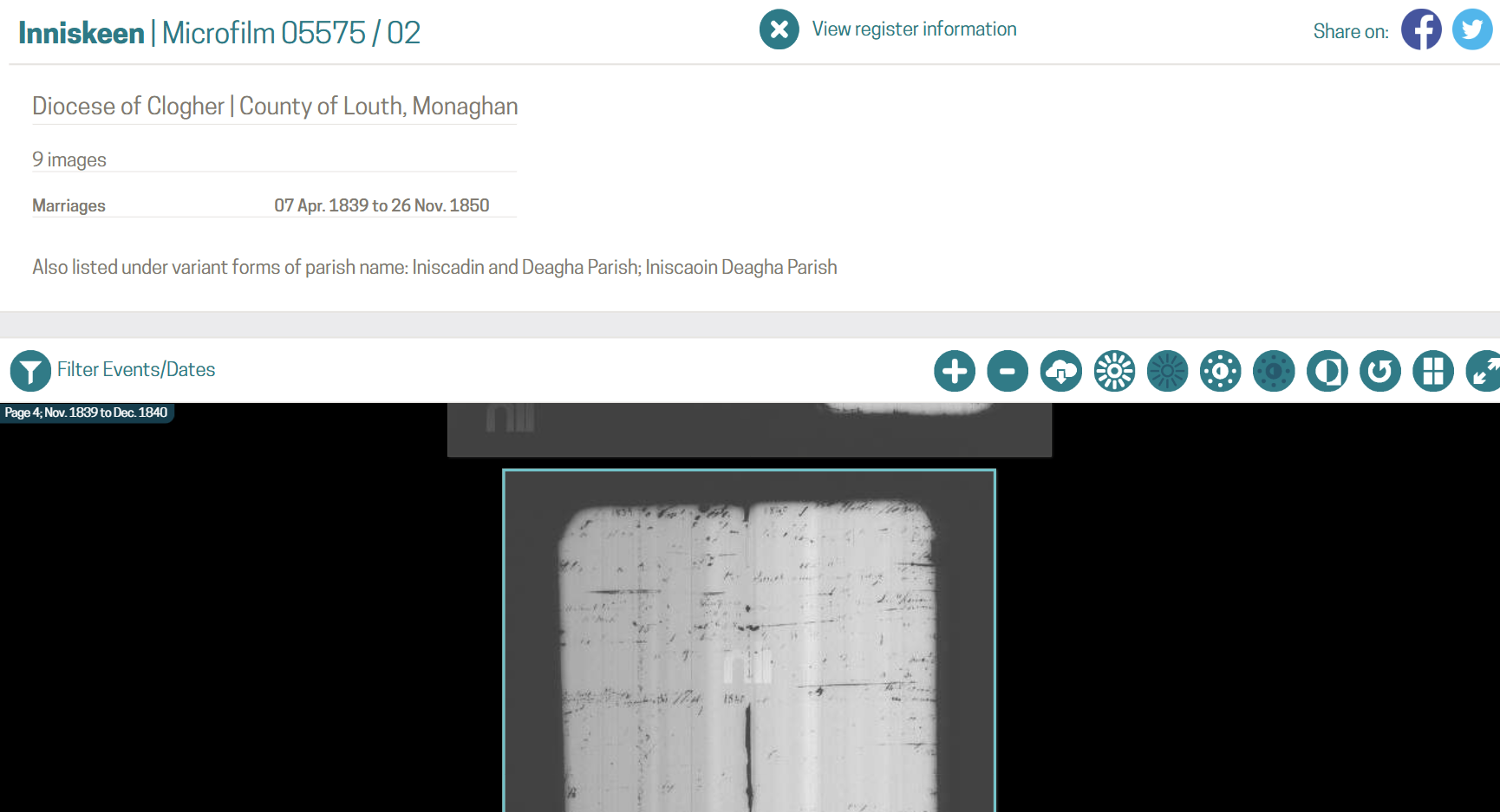 NLI Microfilm showing only 9 images available for Inniskeen marriages