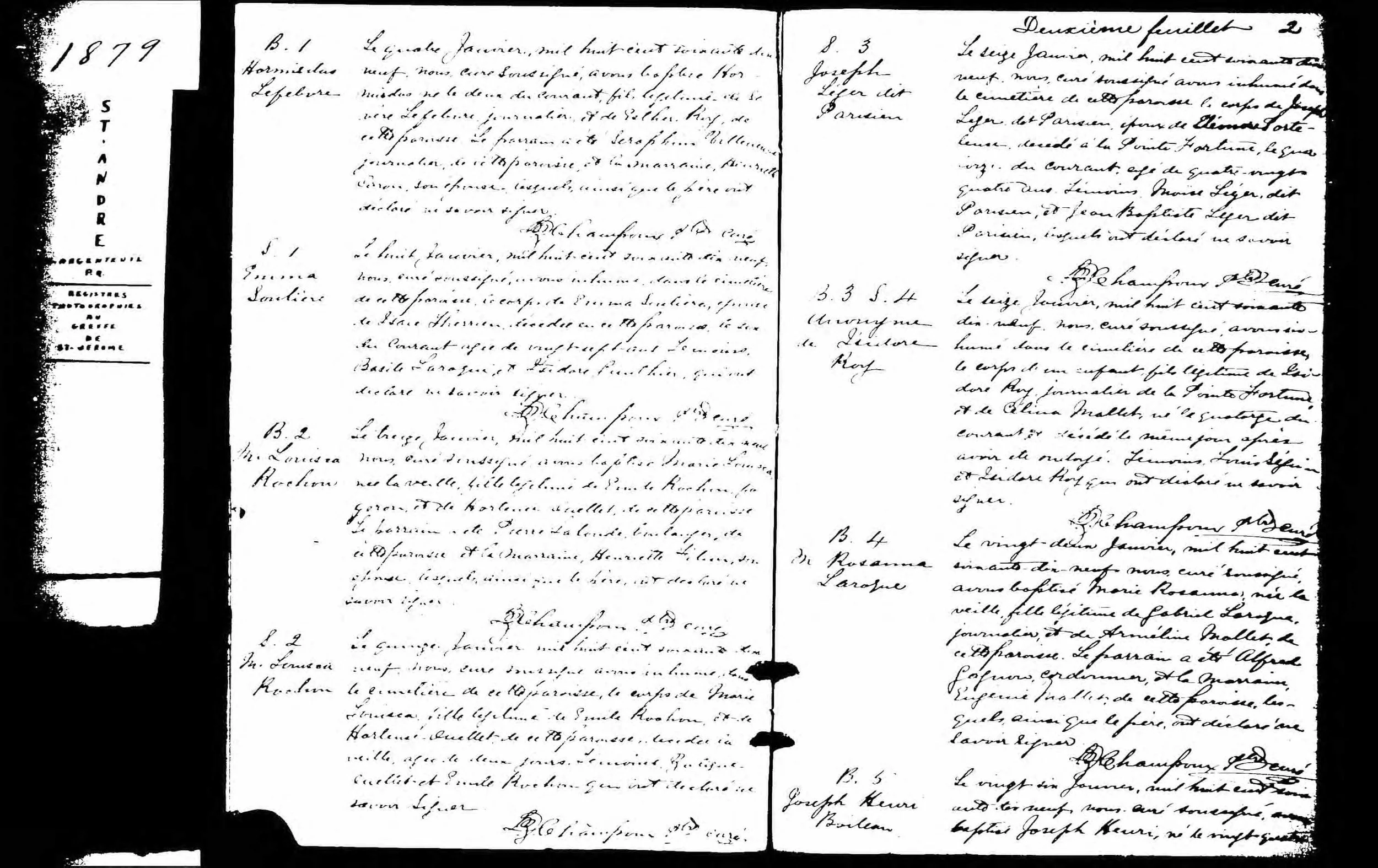 1879 Burial of Emma Soulière Therrien