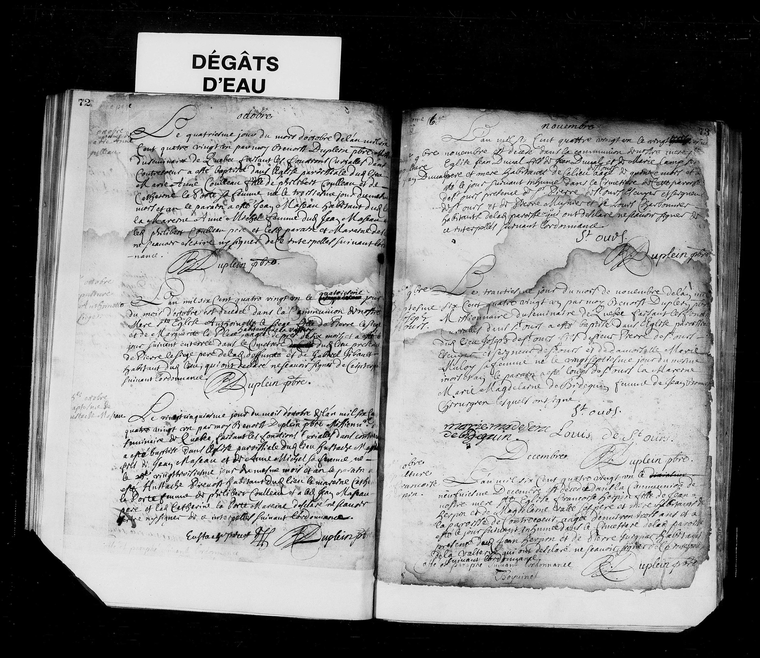 Baptism register entry for Marie-Anne Couilleau, Contrecoeur, 4 October 1681