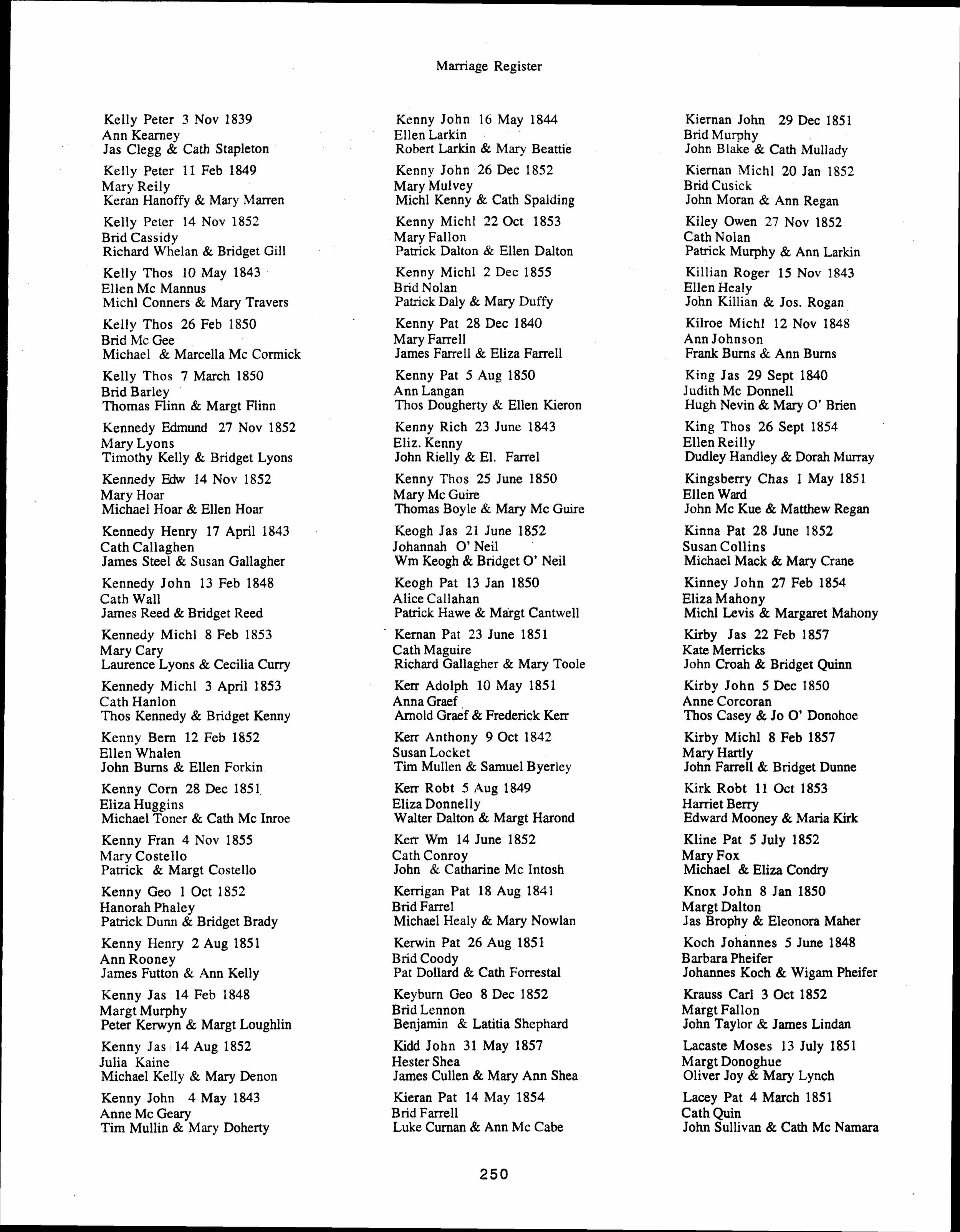 1843 Marriage Register Richard and Eliza Kenny