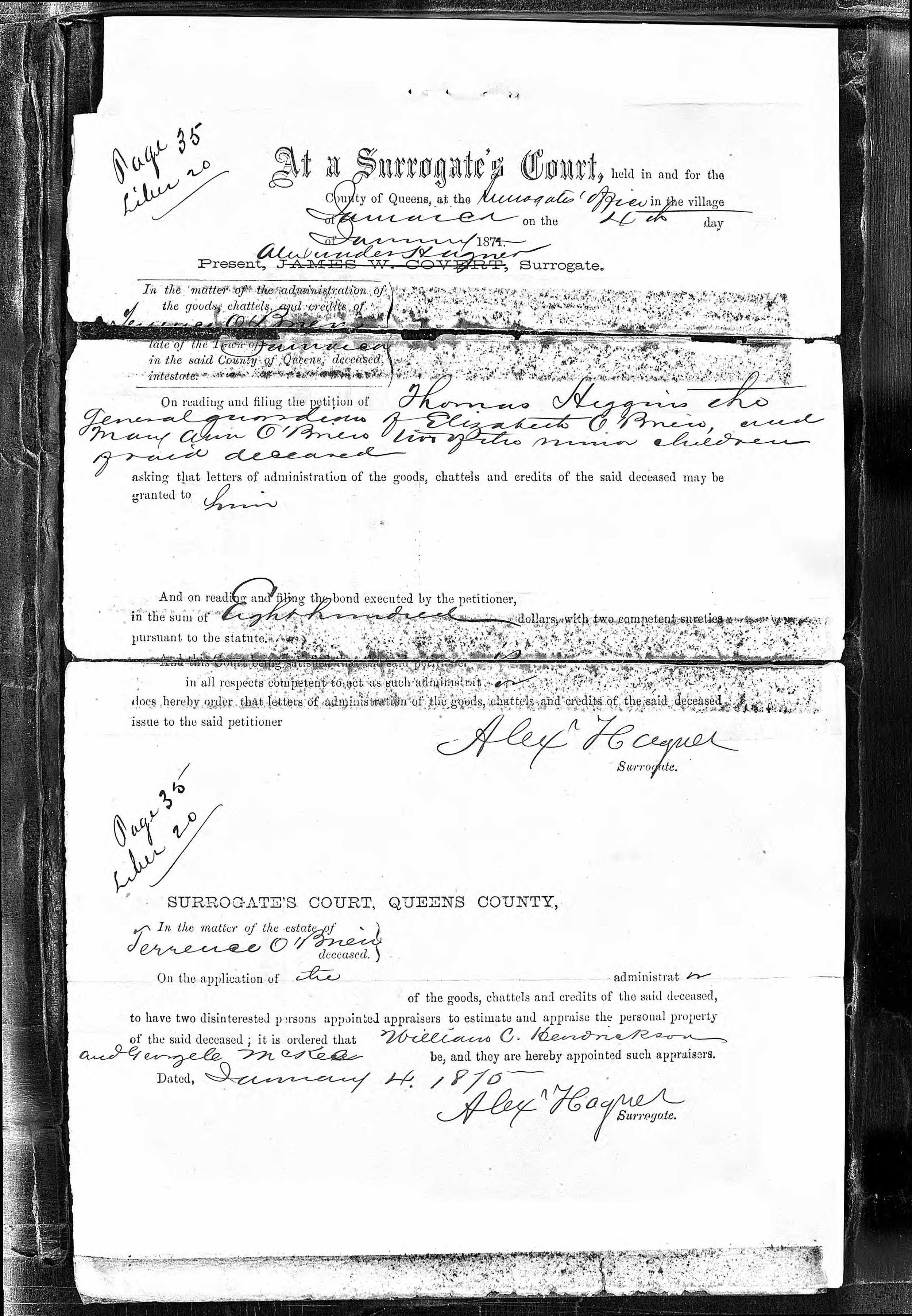 Order appointing appraisers