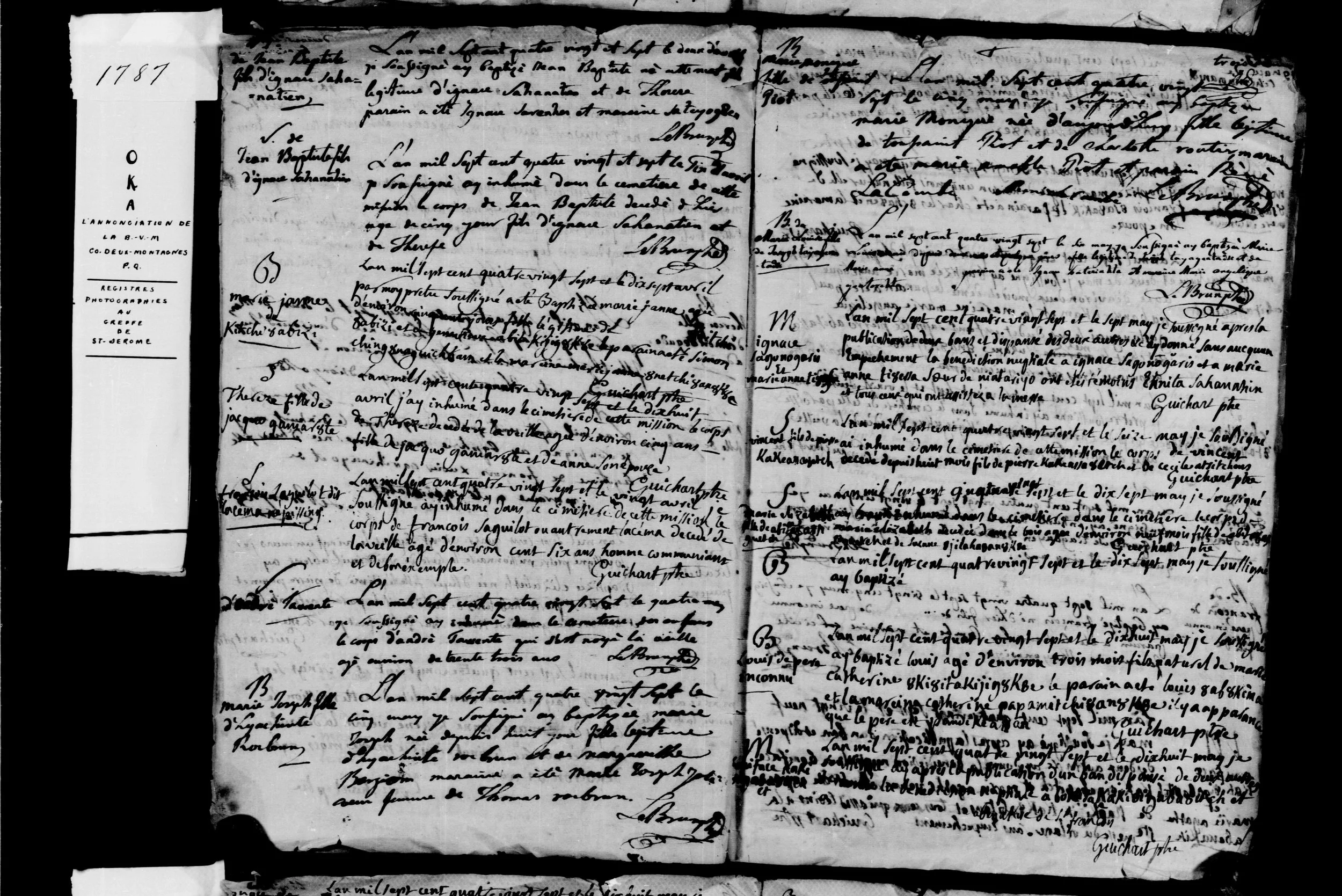 Full page of 1787 register showing Marie Janne baptism