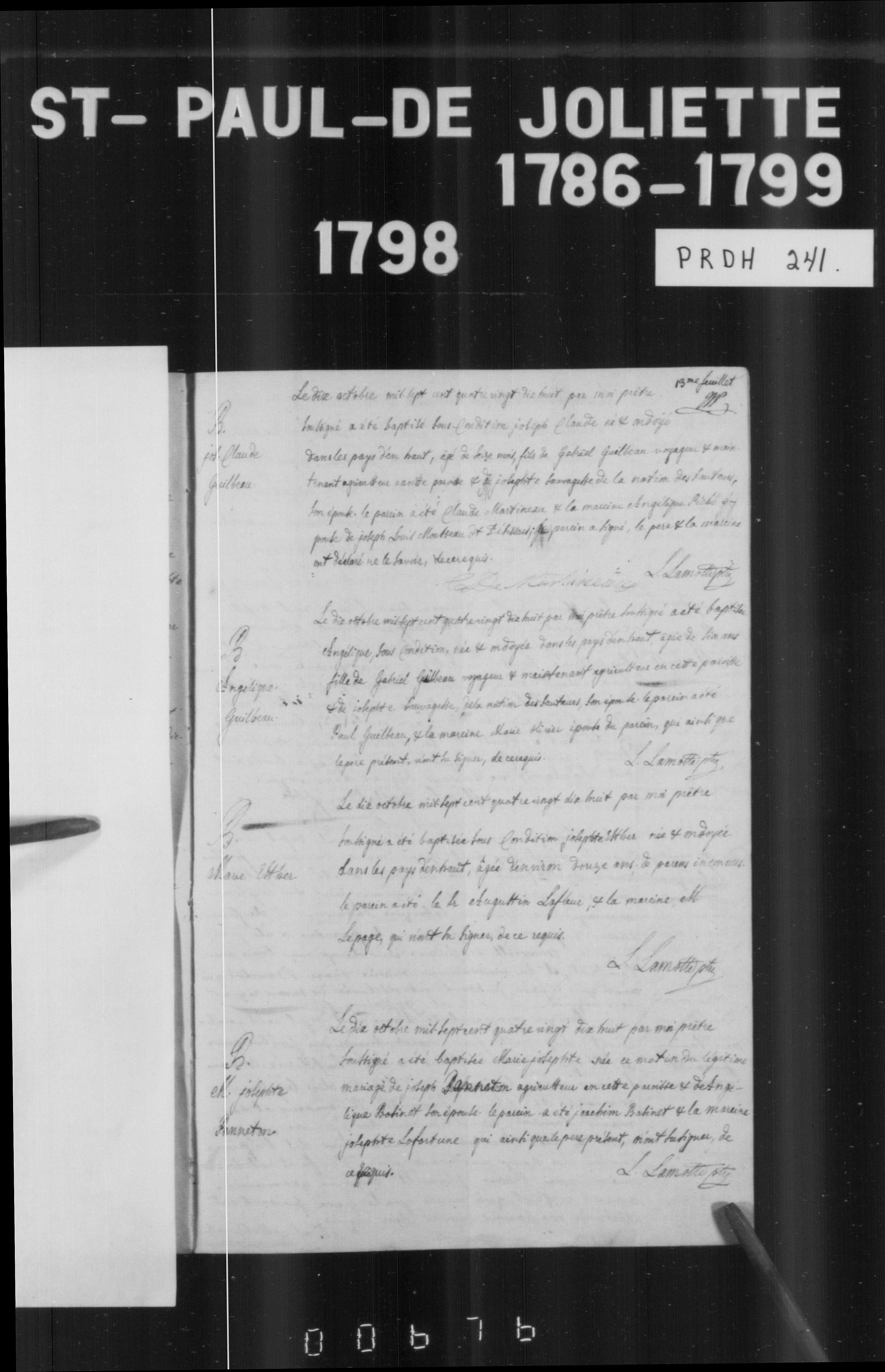 Baptisms of Joseph Claude and Angélique