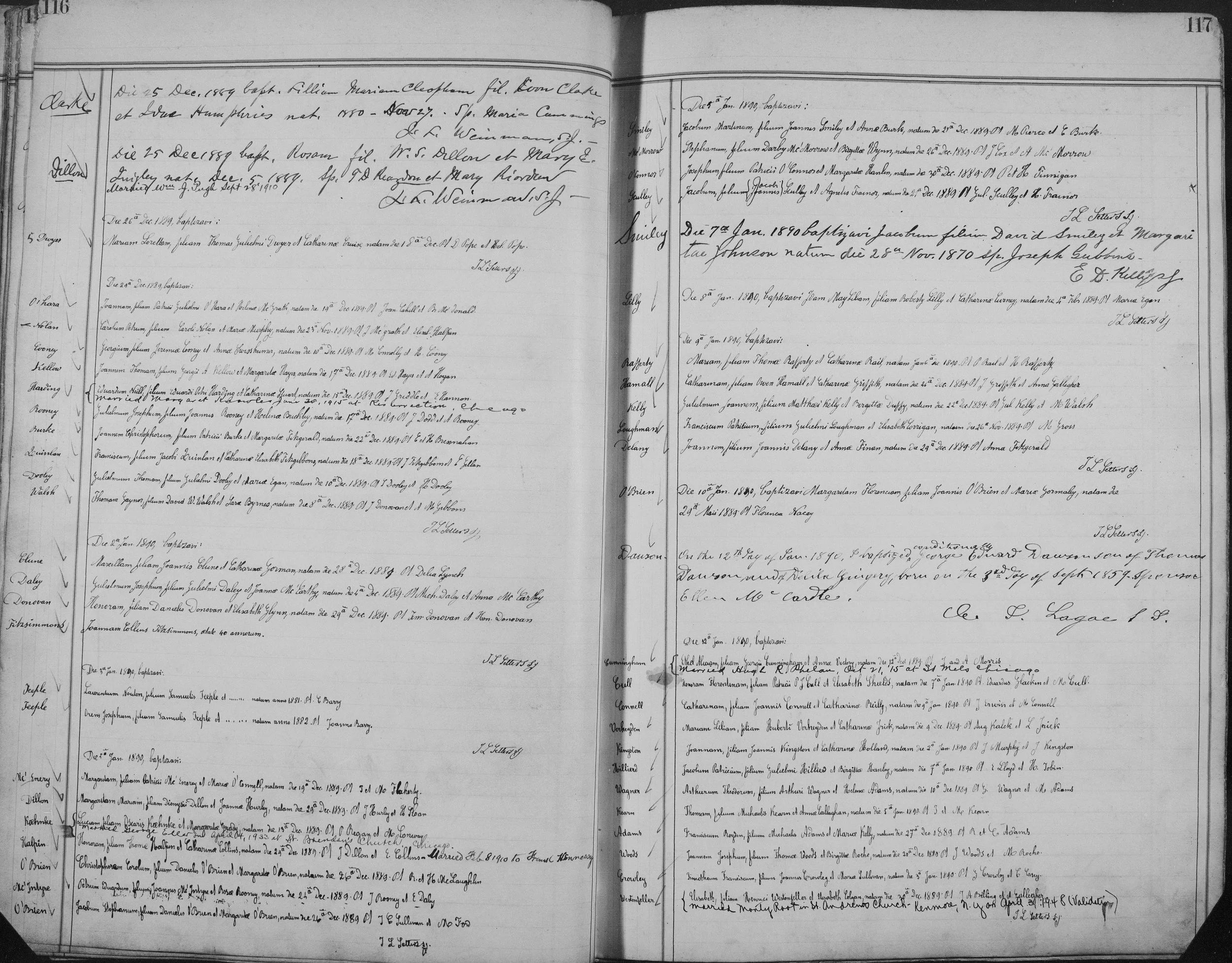 Holy Family Church baptism register pages 116-117 January 1890