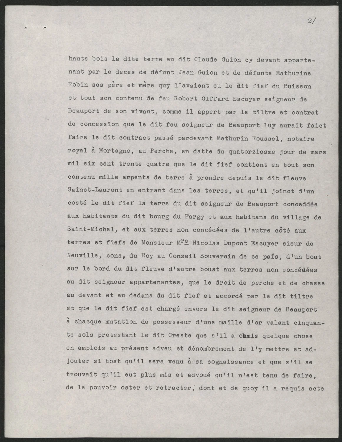 1673 Aveu, page 2 — full Buisson fief provenance chain back to 1634