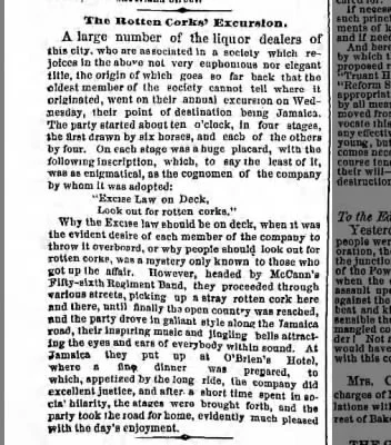 Rotten Corks Excursion O'Brien's Hotel 1867