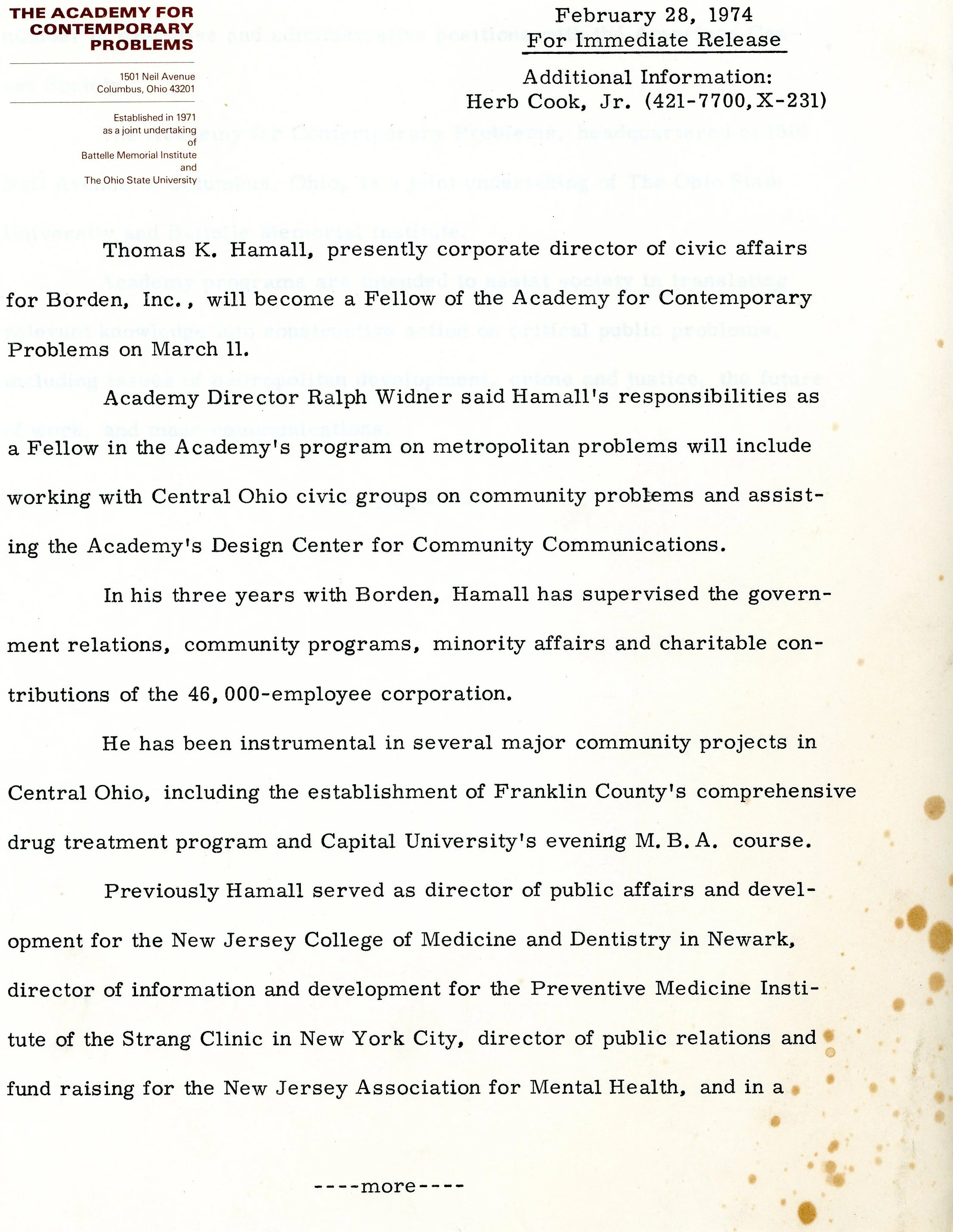 1974 — Academy for Contemporary Problems
