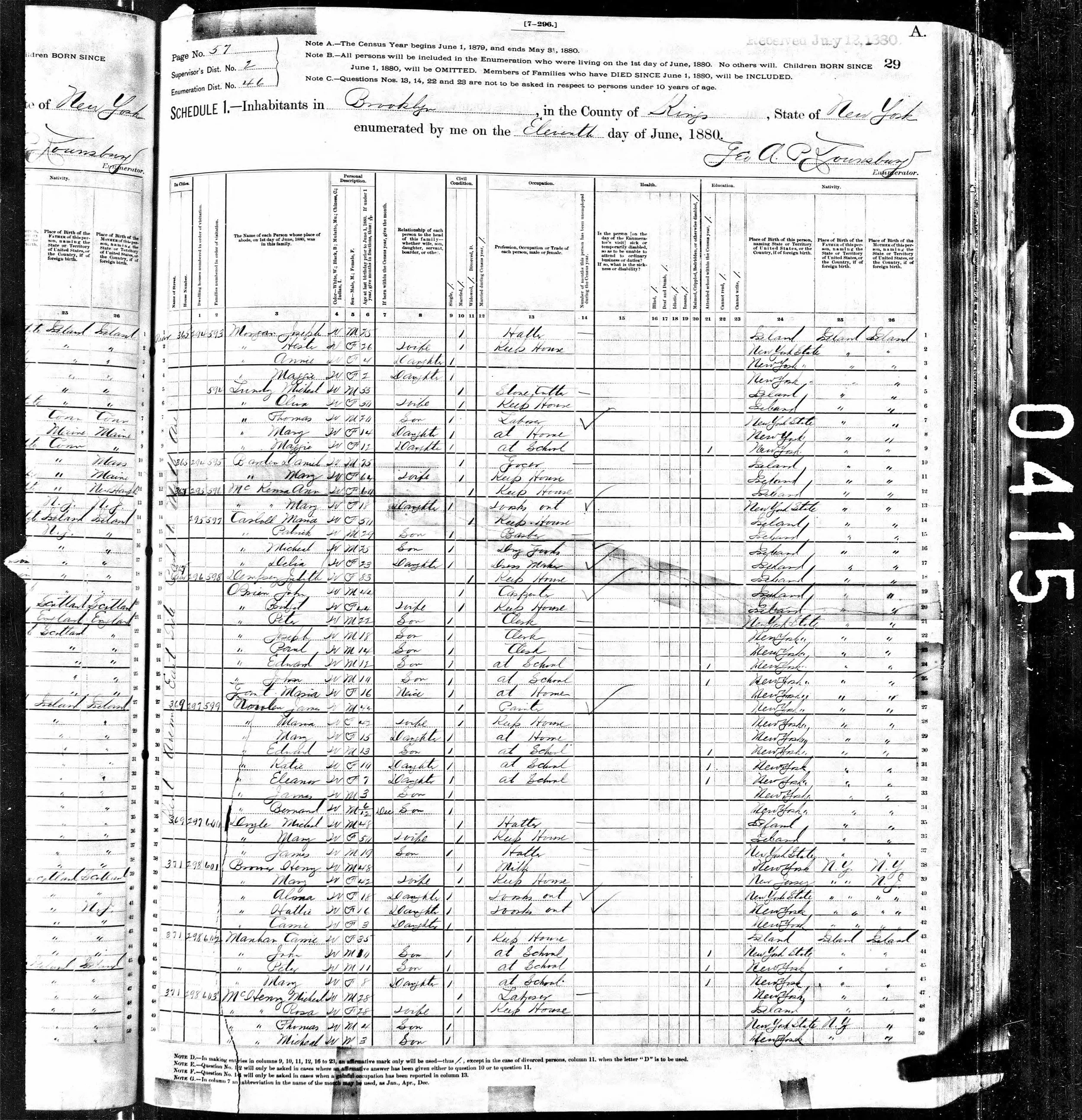 1880 Census Ann McKenna