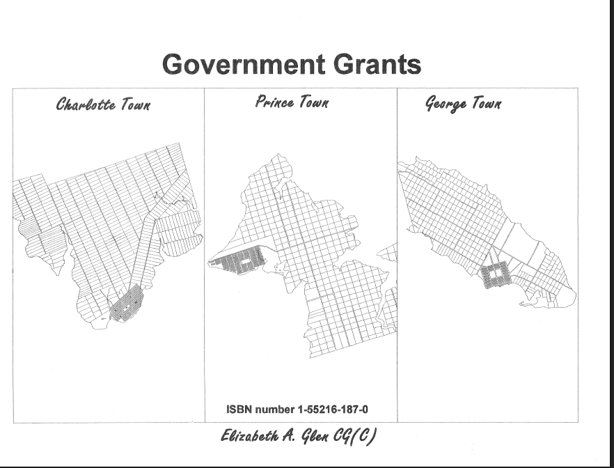 Government Grants book cover by Elizabeth A. Glen showing Charlotte Town, Prince Town, and George Town