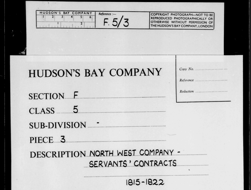 HBCA F.5.3 cover — North West Company Servants' Contracts 1815–1822