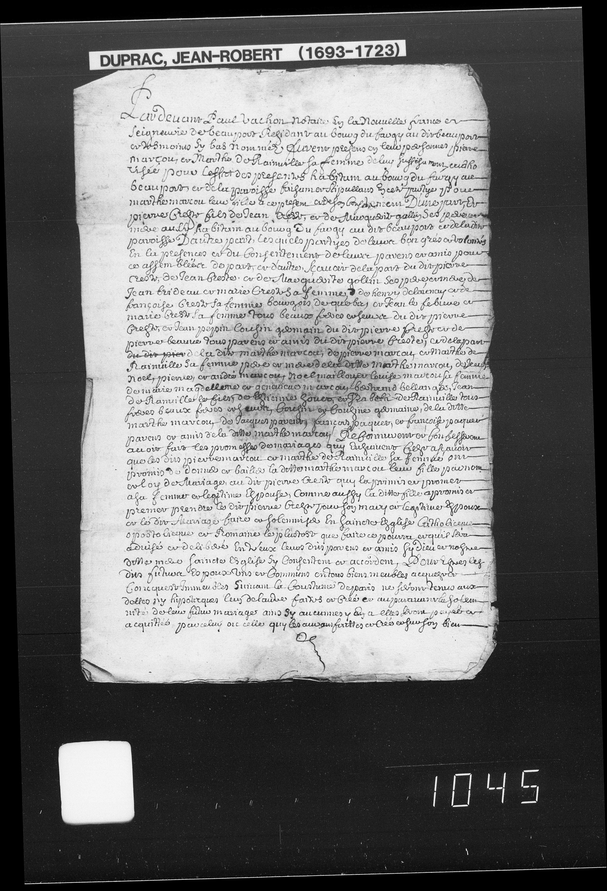 Pierre Crête × Marthe Marcou marriage contract — page 1