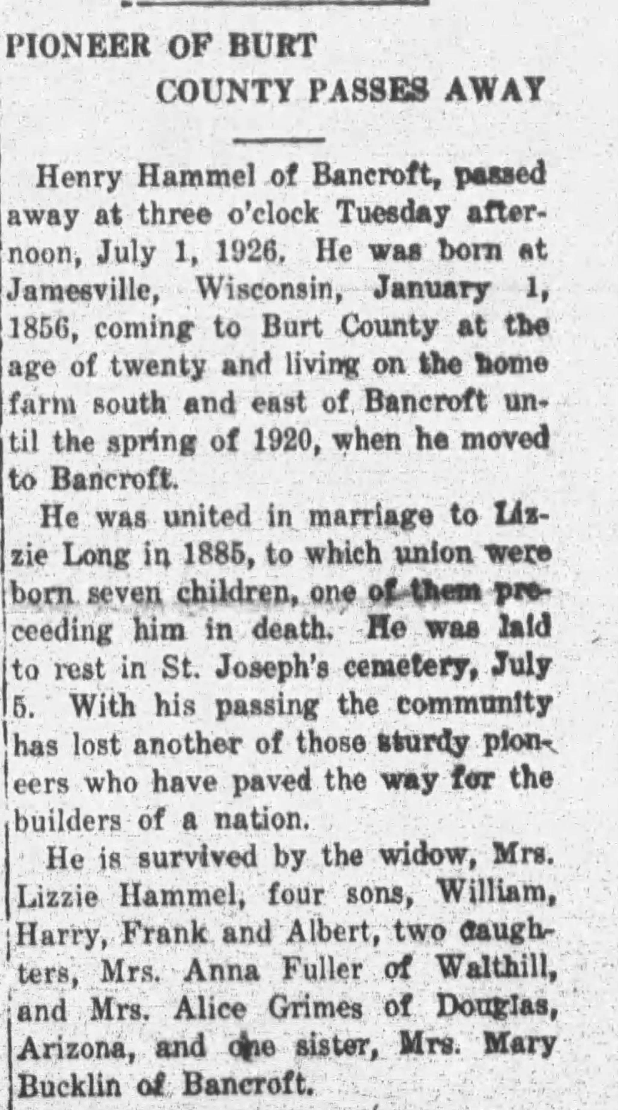 1926 Obituary
