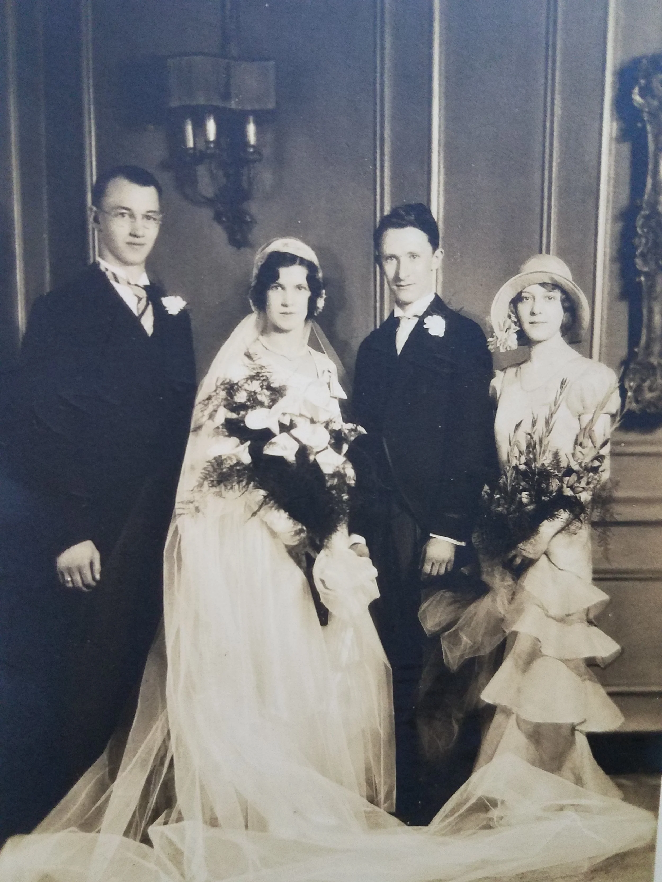 The wedding party: Edward Biebel, Margaret, Thomas Eugene Hamall and Arthelma Dick
