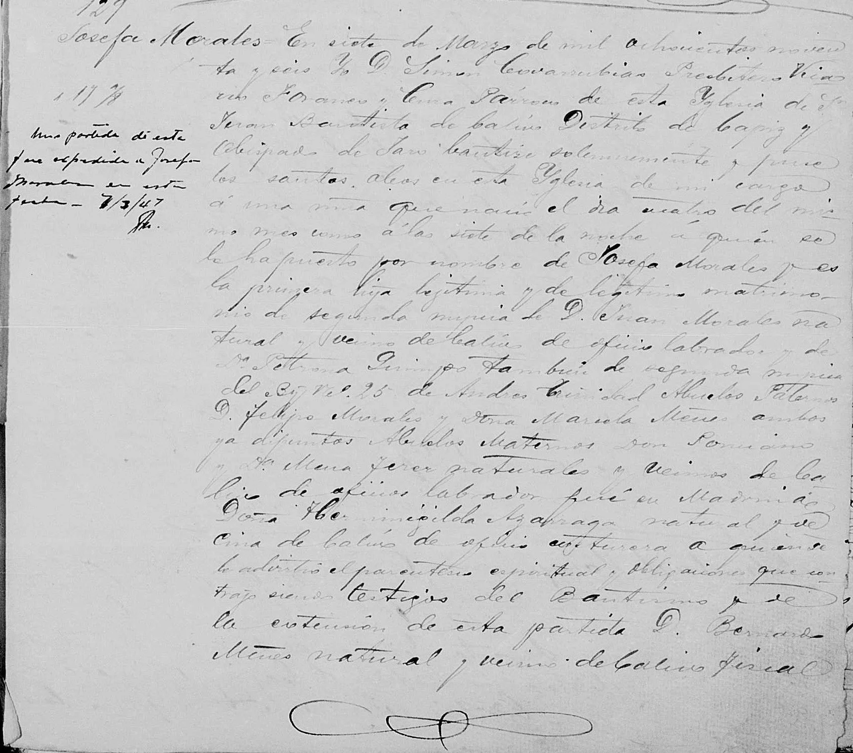 Detail — Josefa Morales baptism — PQ-08b