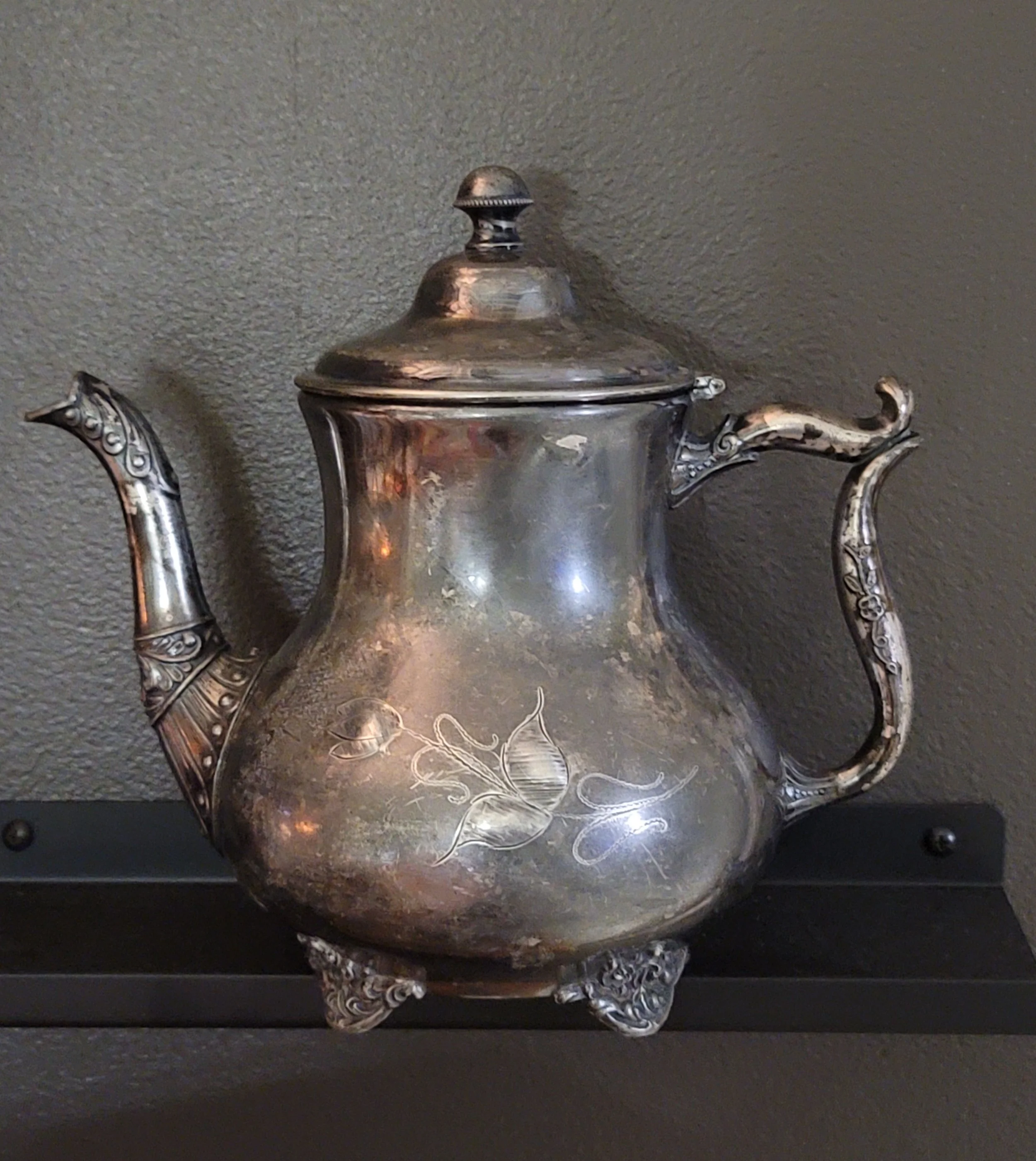Poole Silver teapot with etched floral design