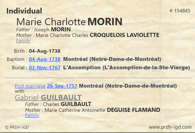 PRDH Record Marie Charlotte Morin