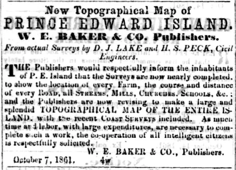 1861 newspaper advertisement for the Lake Map
