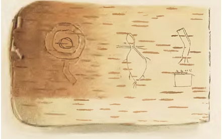 Birch bark scroll with inscribed symbols
