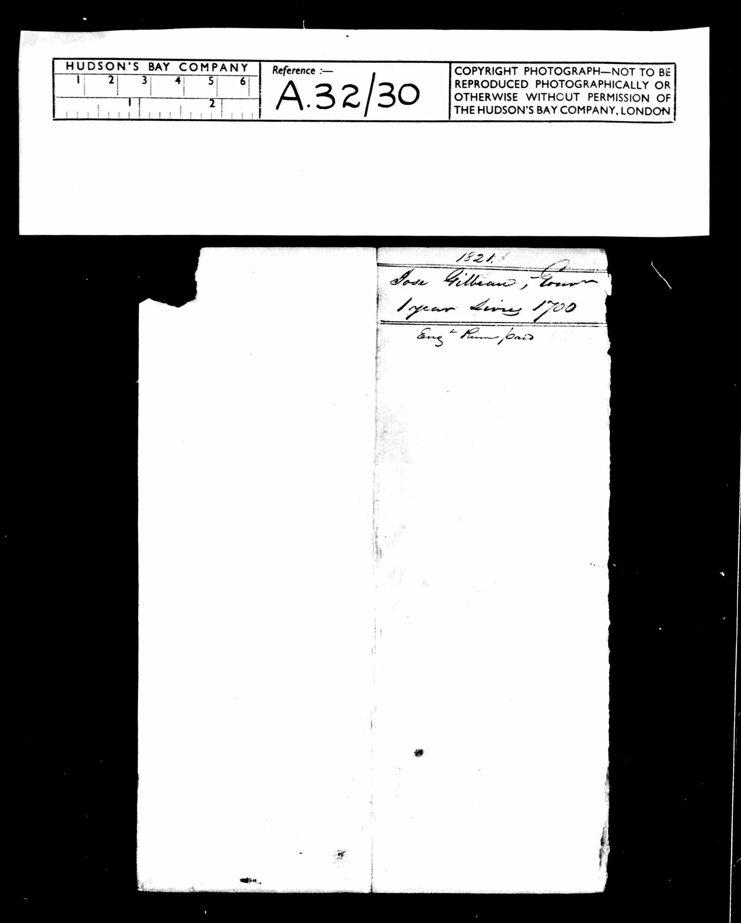 A.32/30 folio 192 contract envelope showing Jose Gillean Gouv 1 year livres 1700 Eng't Rerun Paid