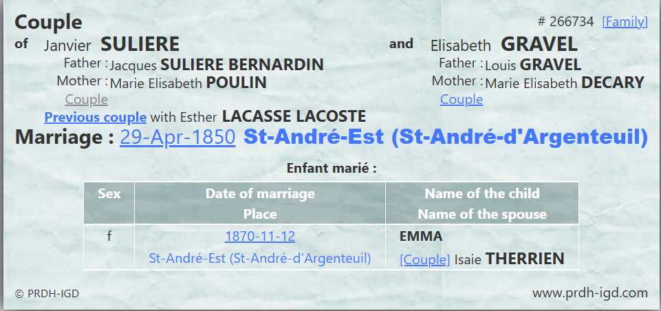 1850 Second Marriage PRDH