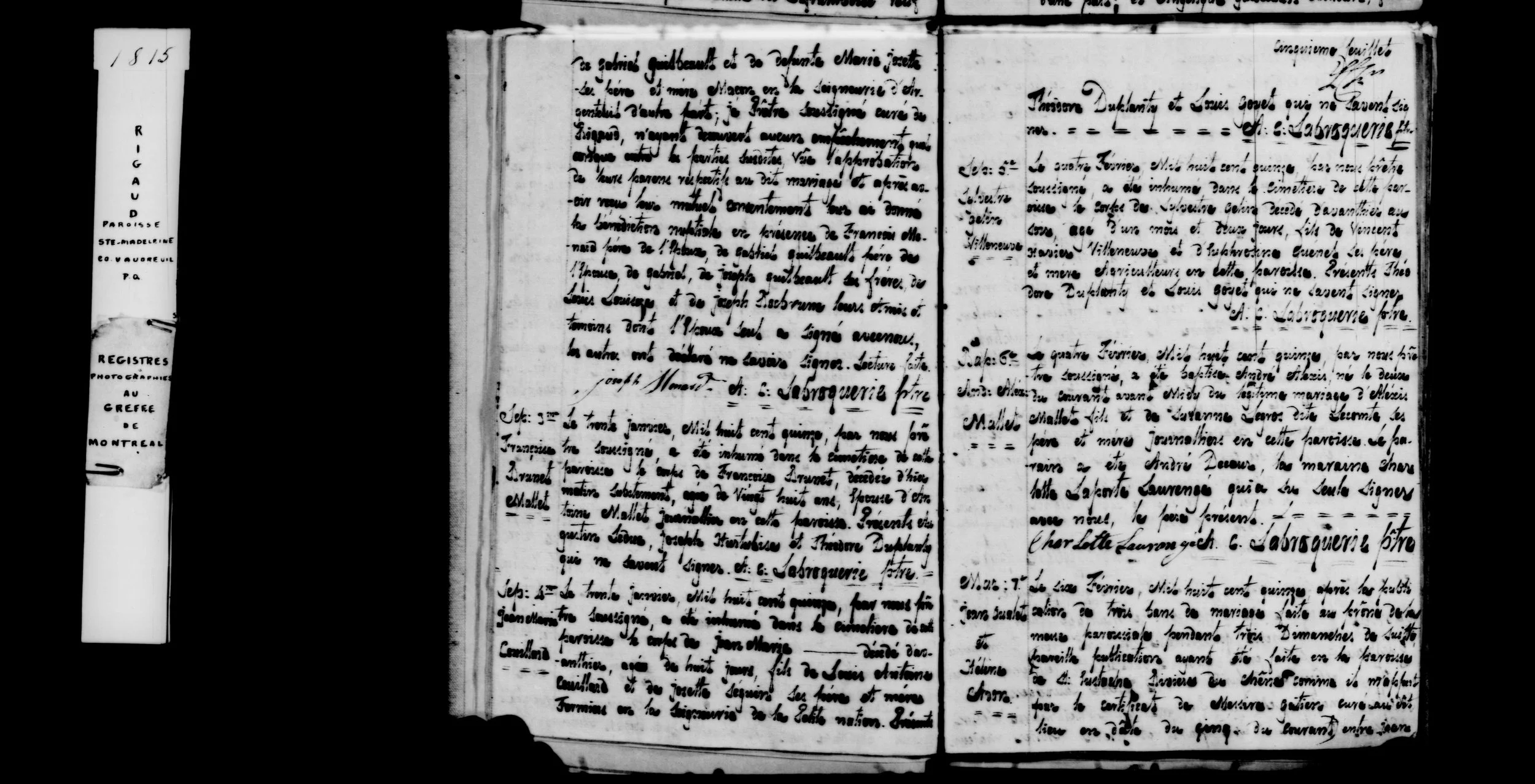 Rigaud marriage 1815, witness clause