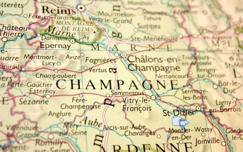 Map of the Champagne region in France