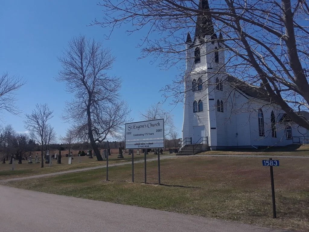 St. Eugene's Church with commemorative sign