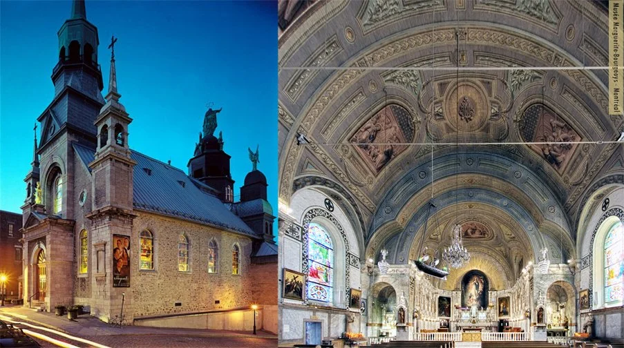 Interior of Notre-Dame-de-Bon-Secours Chapel showing suspended ship models