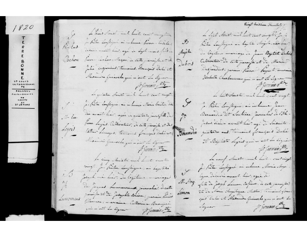 Burial Record Jean Bernardin 1820