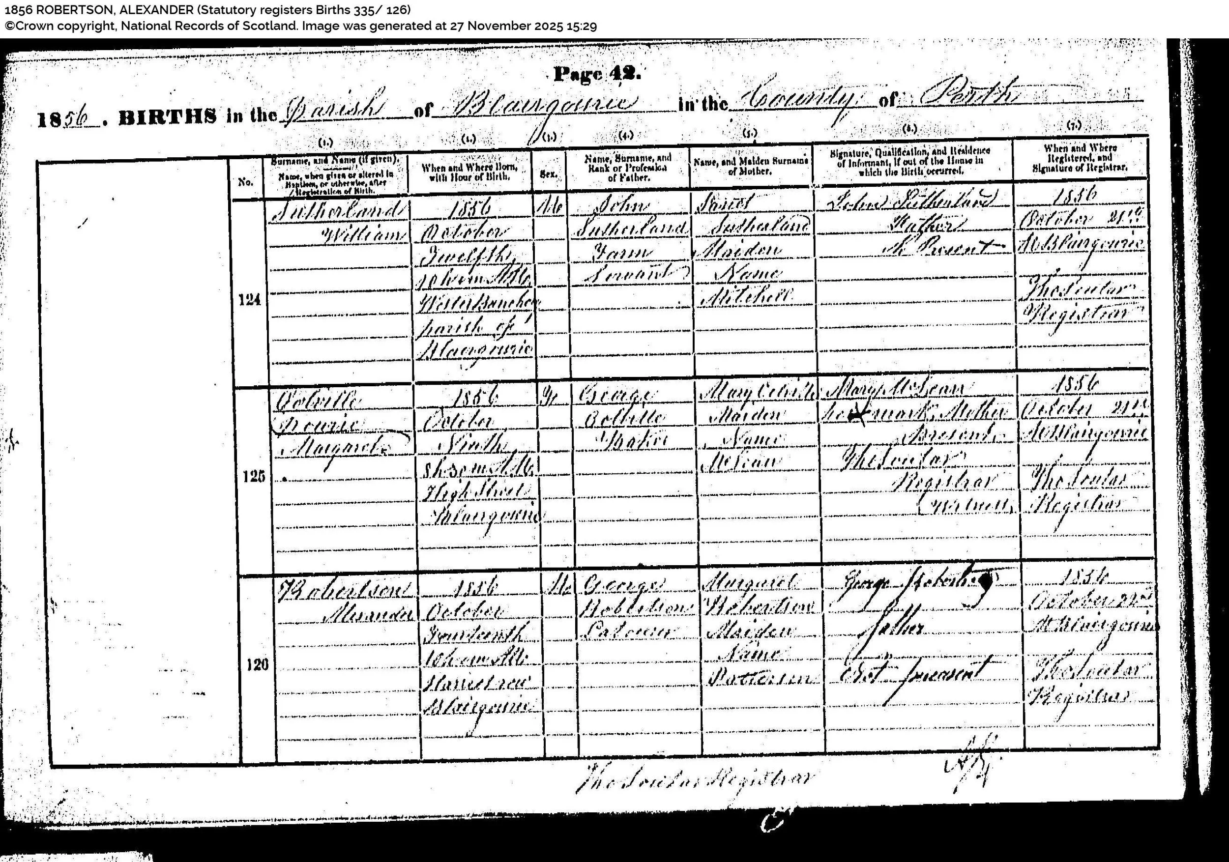 1856 Birth Alexander Robertson