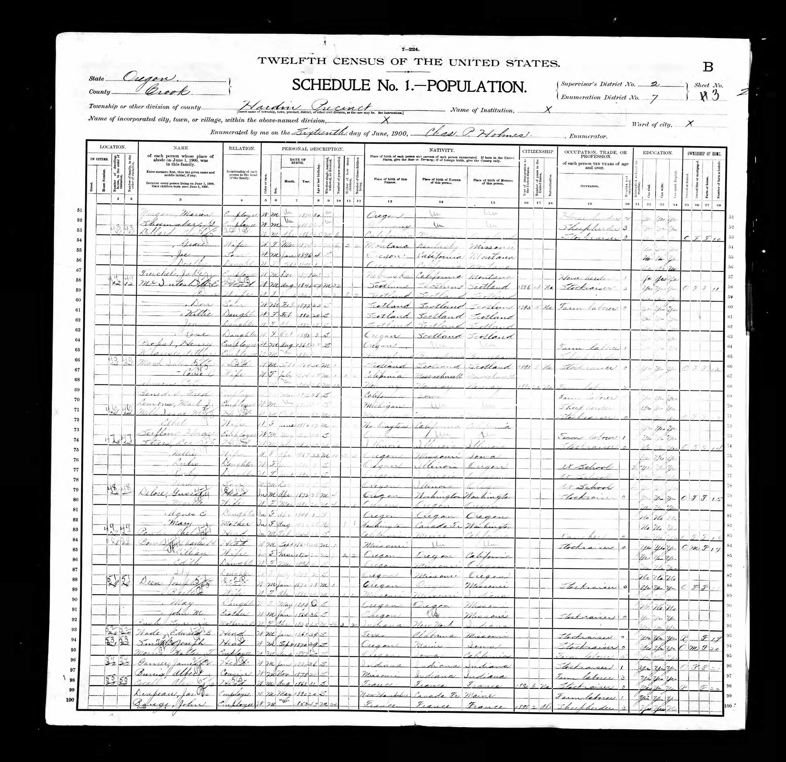 1900 United States Federal Census showing Zoé Quintal Délard