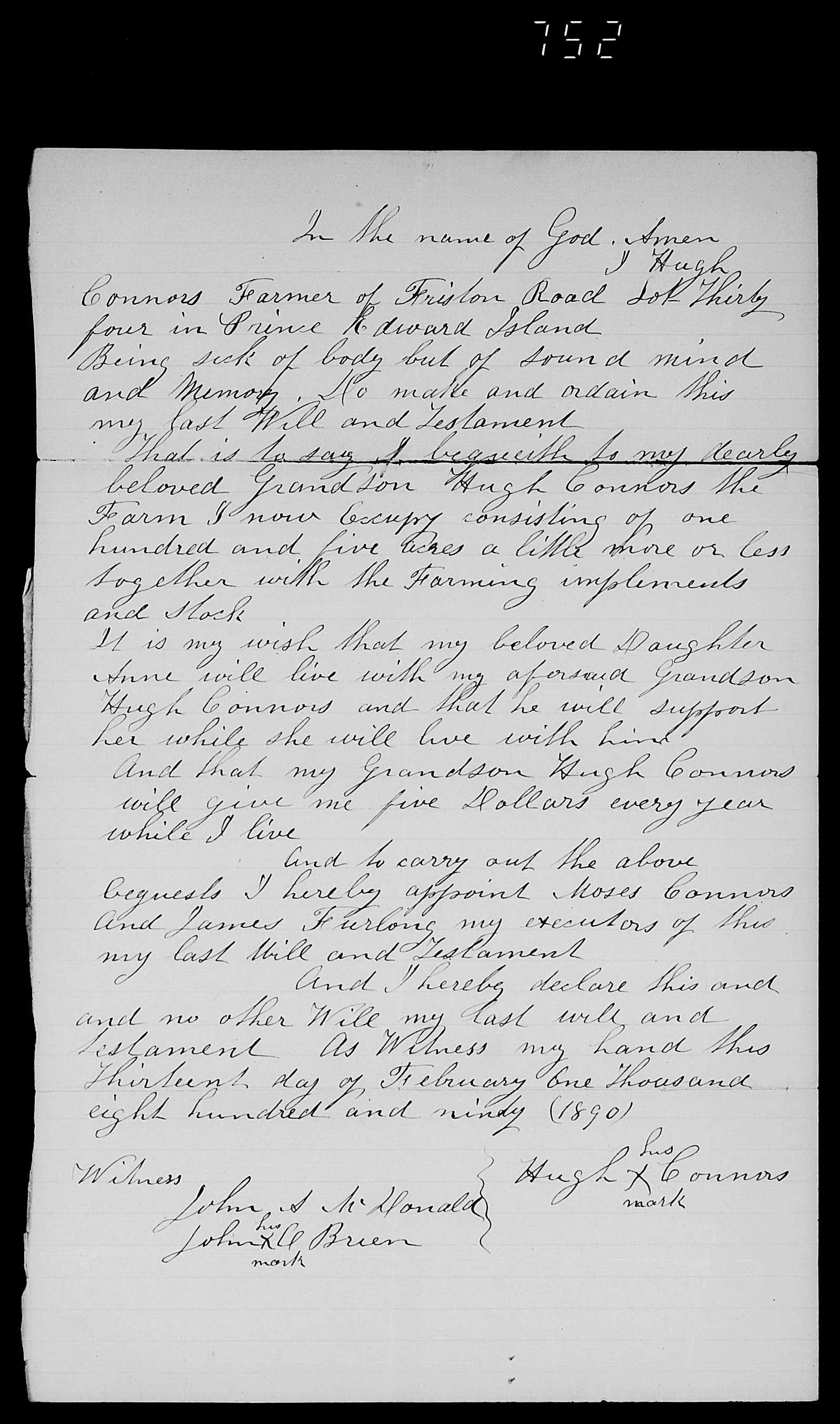 Hugh Connors Will page 1