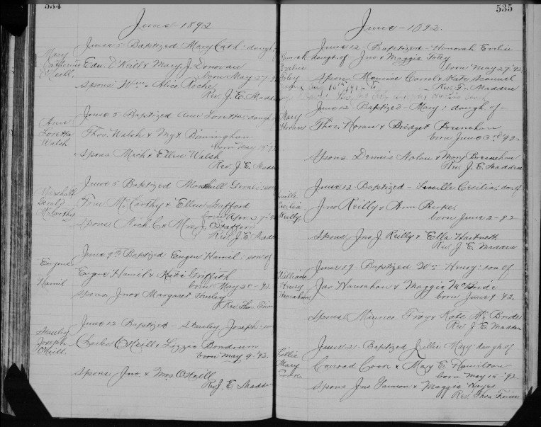 St. Pius V baptism register pages 534-535 June 1892