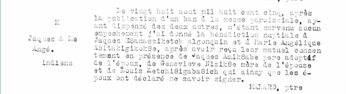 Cadieux transcription page 345 of 1805 marriage
