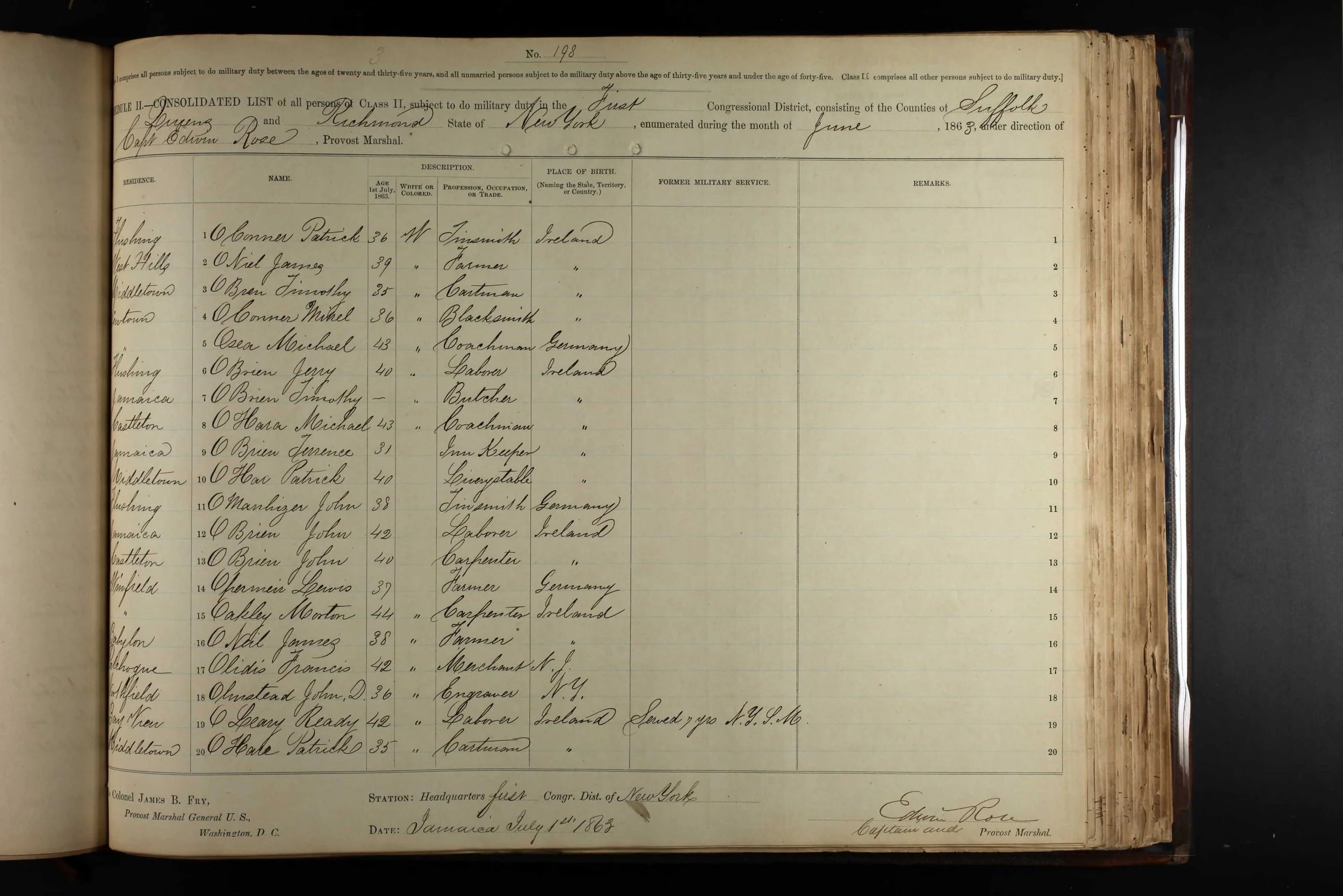 1863 Civil War Draft Registration Terrence O'Brien