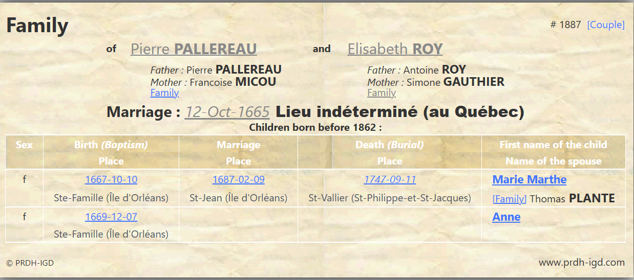 PRDH Family, Pallereau & Roy