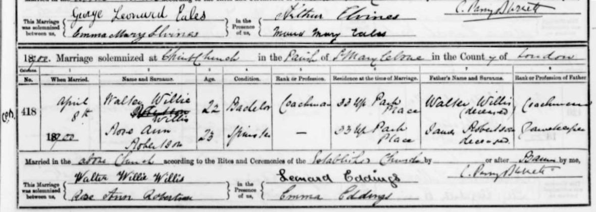 1900 marriage of Rose Anne Robertson to Walter Willis, father James Robertson deceased