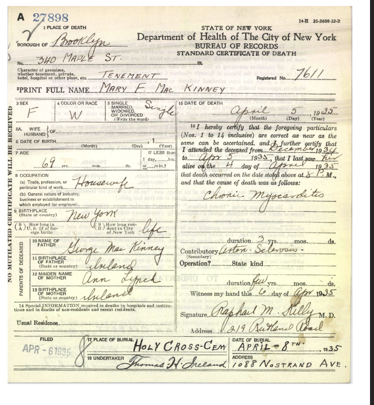 1935 Death Mary F MacKinney