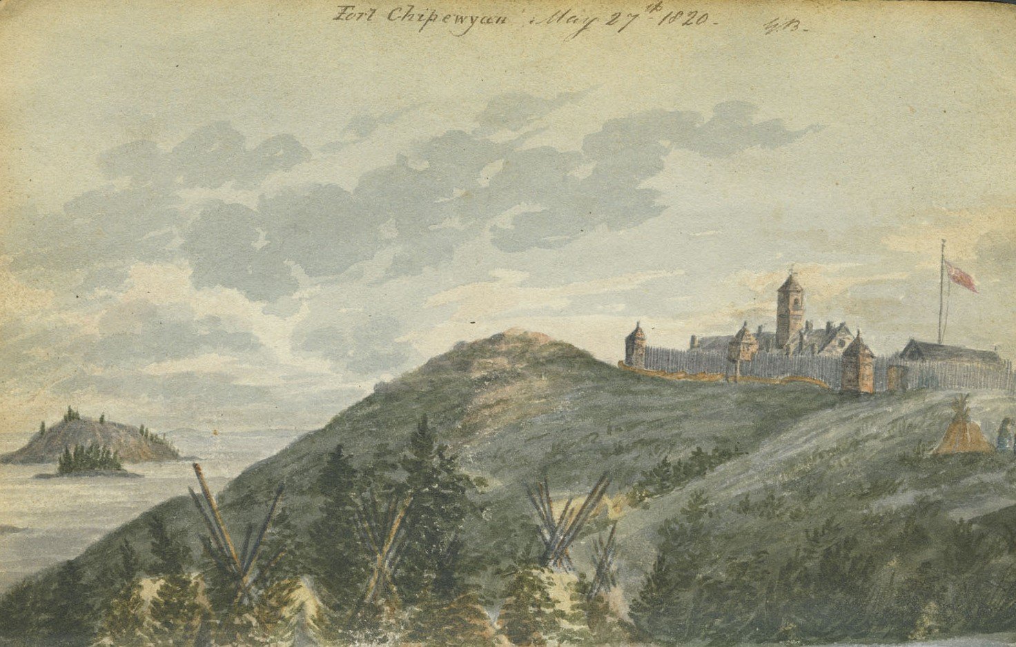 Fort Chipewyan, May 27, 1820, watercolour by George Back