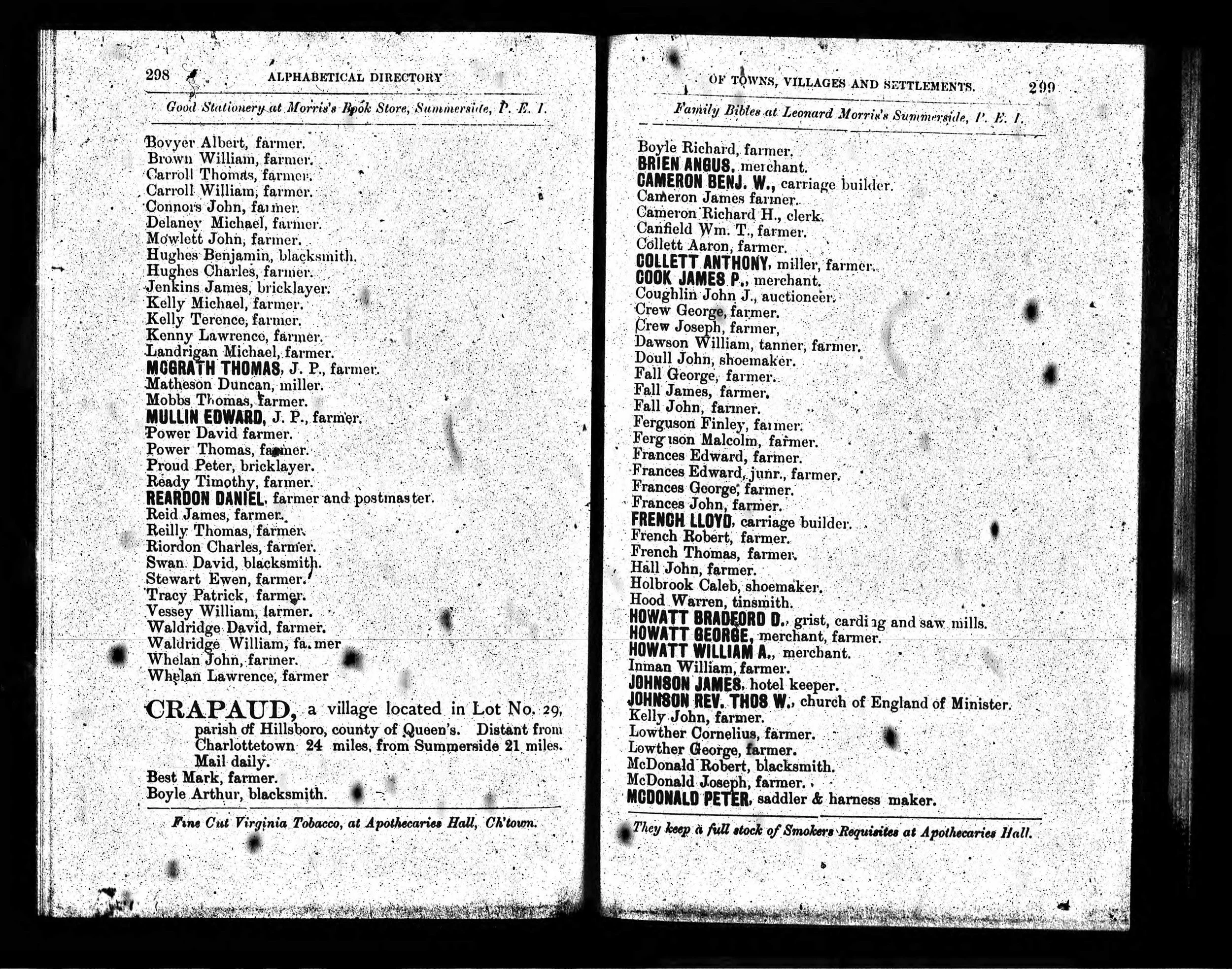 1881 PEI Directory showing Lawrence Kenny farmer