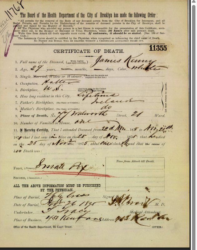 1875 Death James Kenny