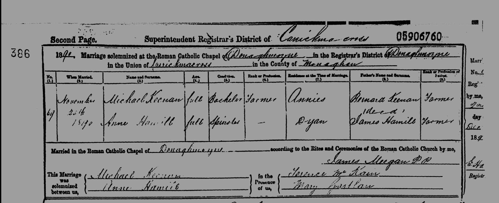 1890 Marriage Record