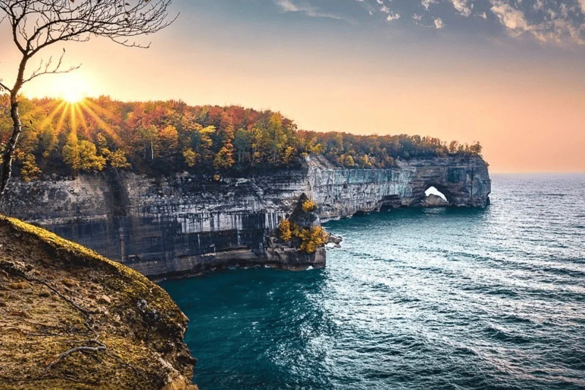 Pictured Rocks National Lakeshore at sunset