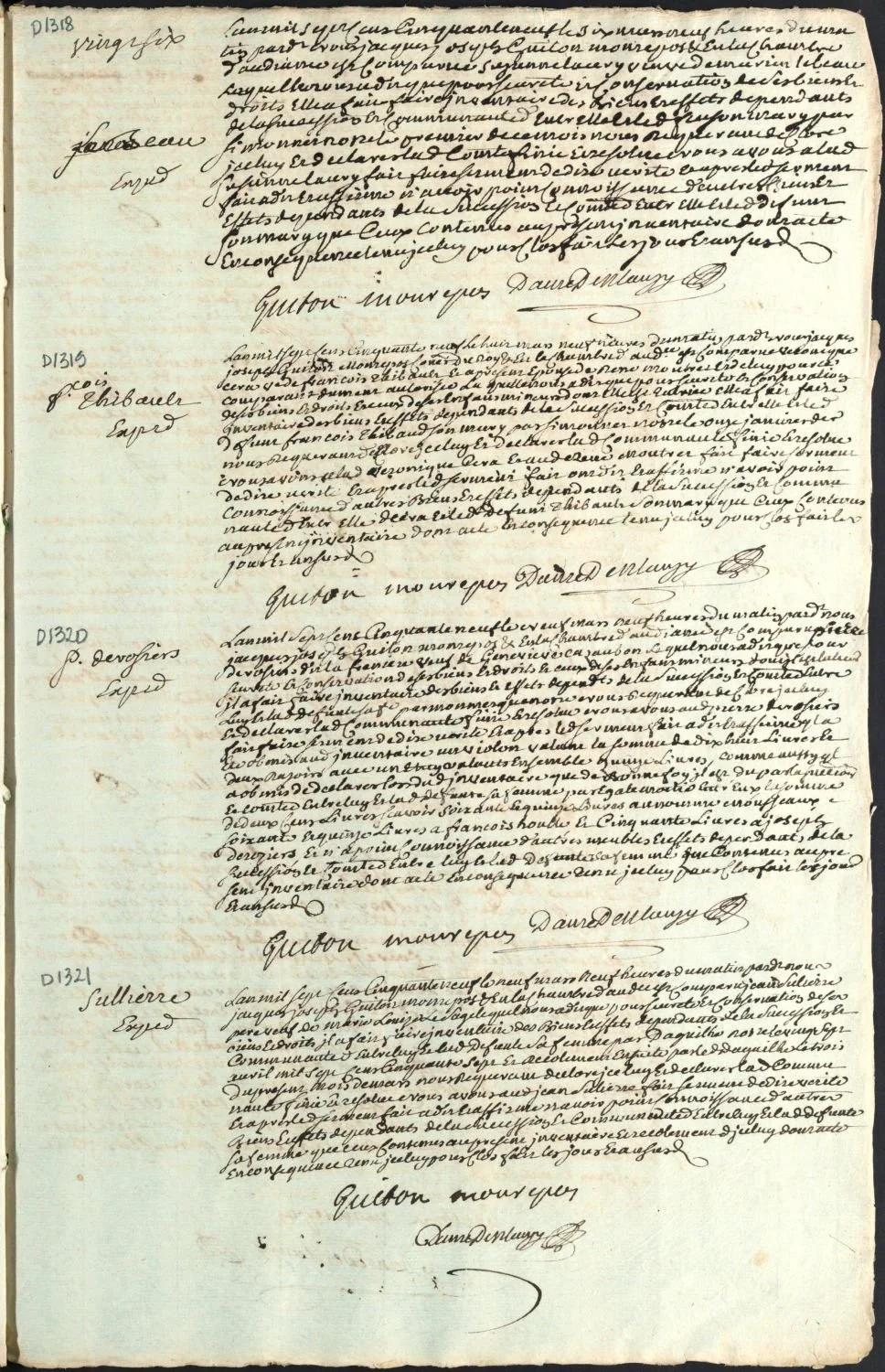 Register of clôtures d'inventaire, Montreal, the closing of 9 March 1759 for Jean Suliere