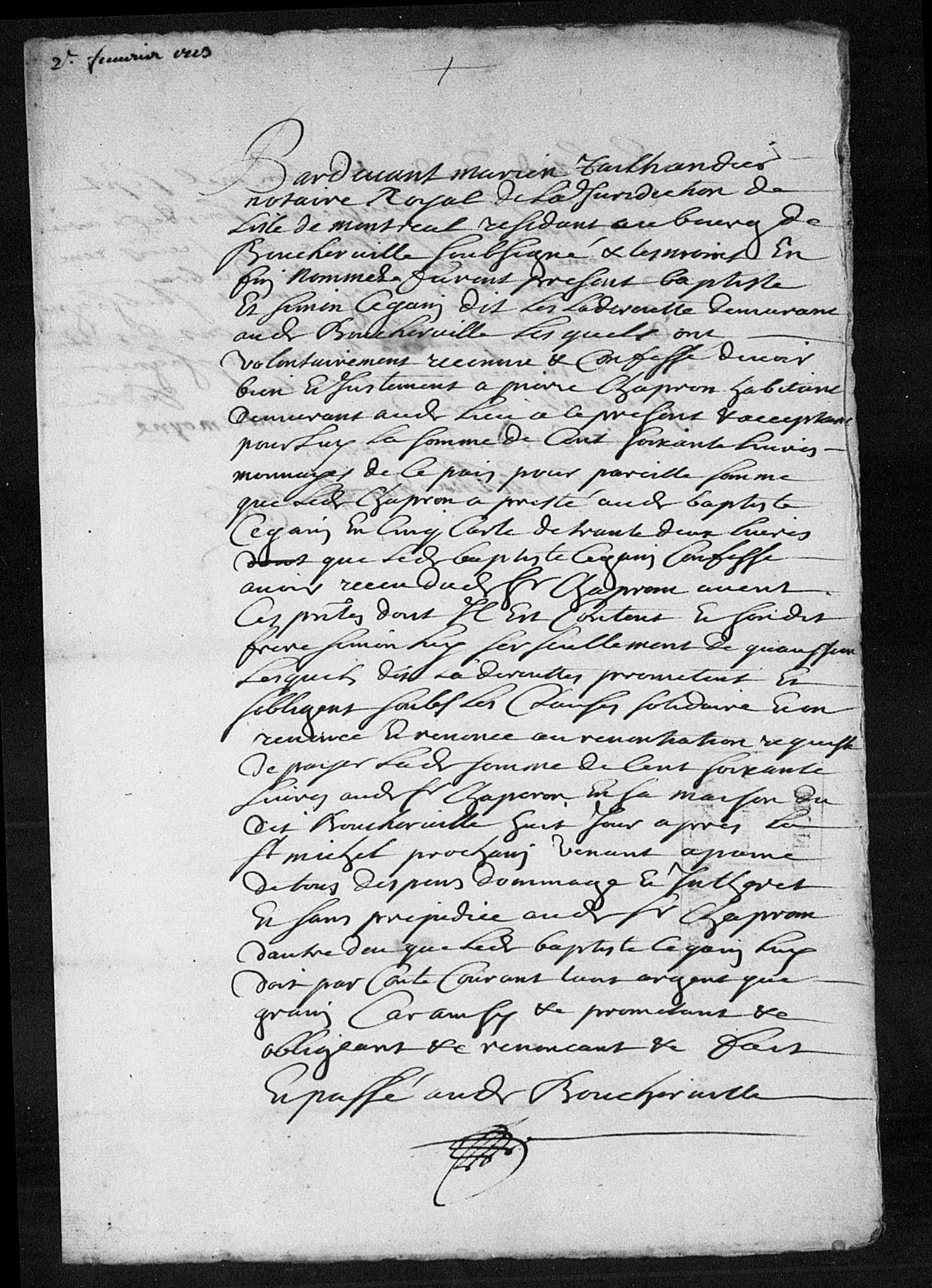 Obligation to Pierre Chaperon, 2 February 1713