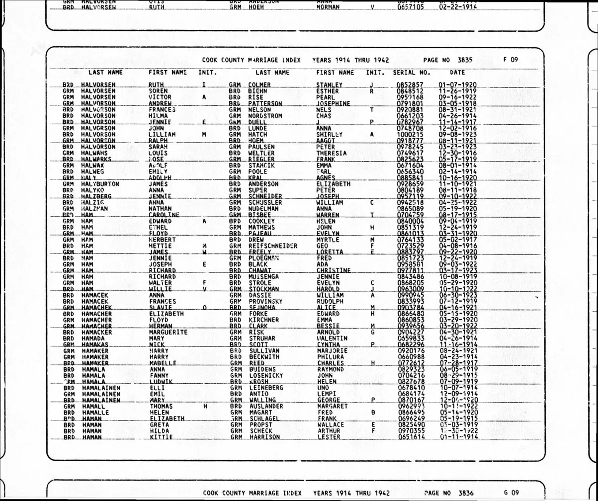 1922 marriage index