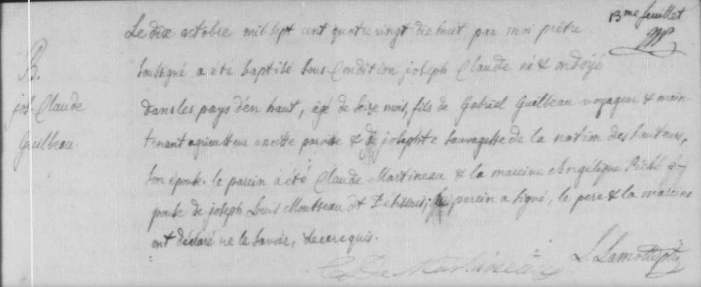 Joseph Claude Baptism Detail