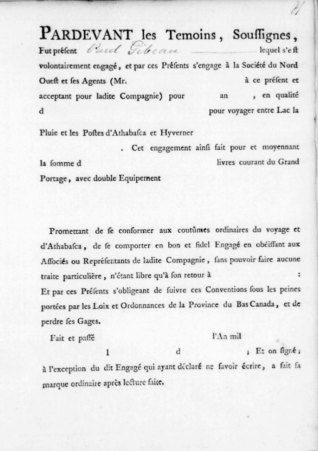 HBCA F.5.1 folio 81 — blank NWC engagement form with only Paul Gibeau's name filled in. Every other field is empty.