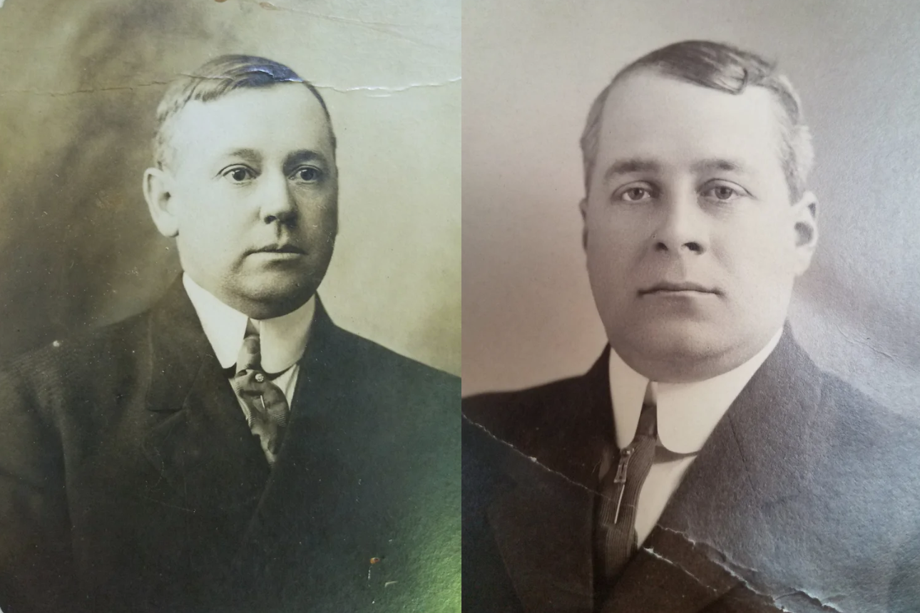 The two formal portraits of Miles Murtha Lawrence O'Brien side by side